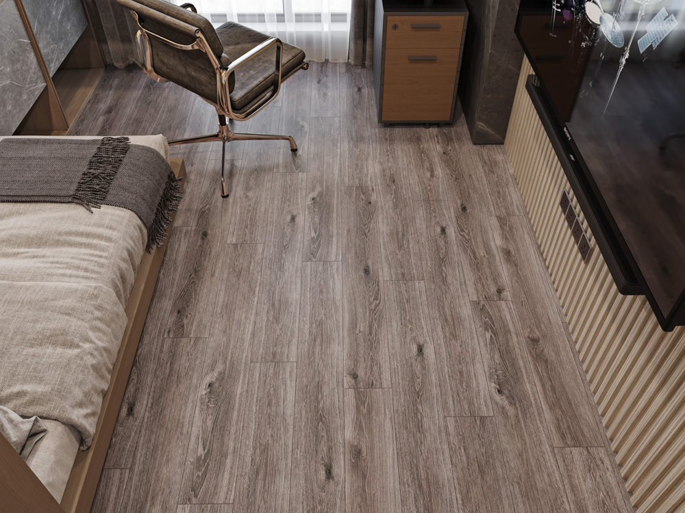 Кварцвиниловый SPC ламинат Cronafloor Wood Дуб Хельсинки ZH-81126-3 1200×180×4 фото в интерьере